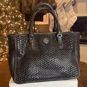 Tory Burch Robinson Black Woven Small Tote